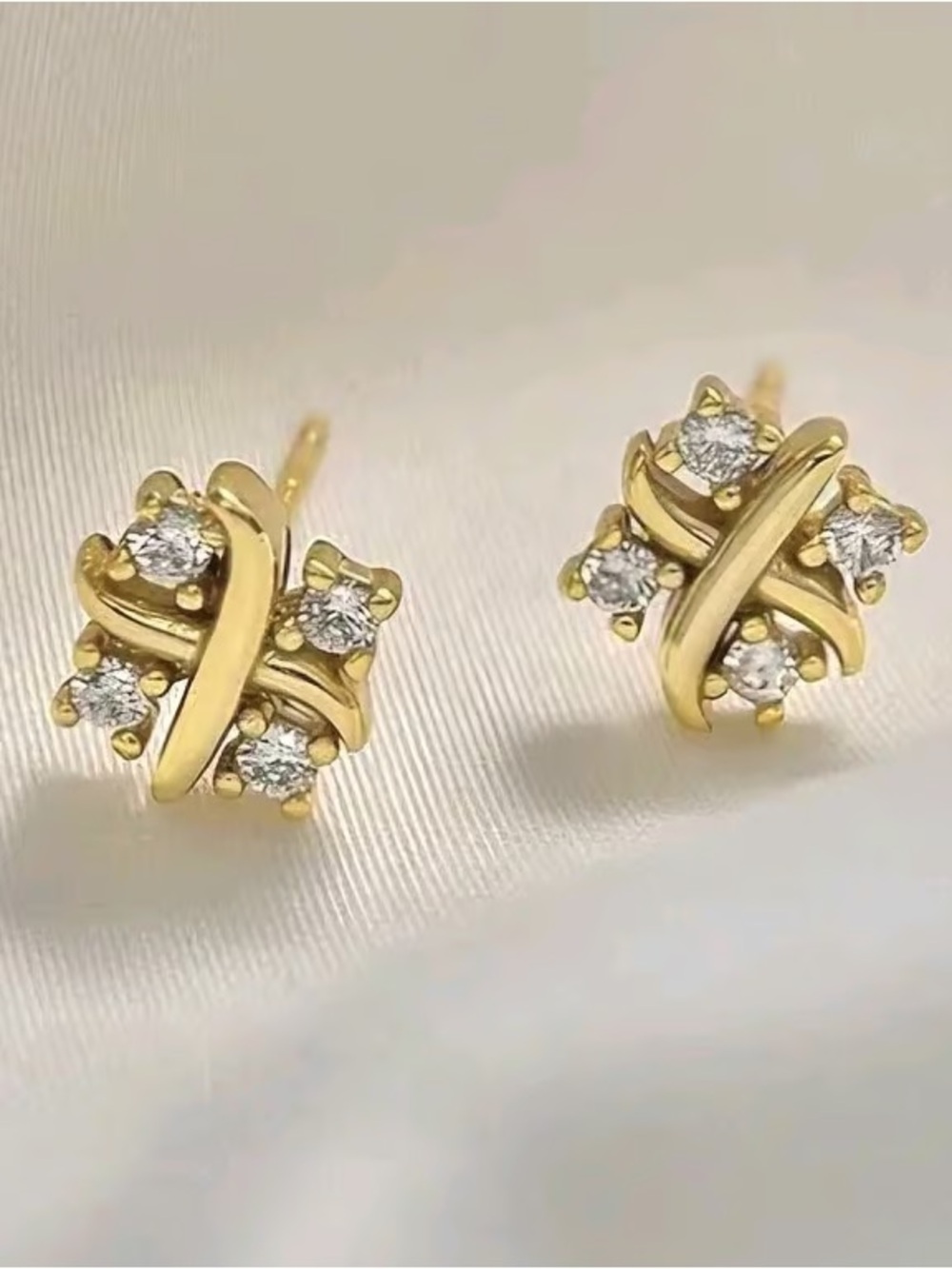 Gold Floral Cluster CZ Stud Earrings - Women Jewelry